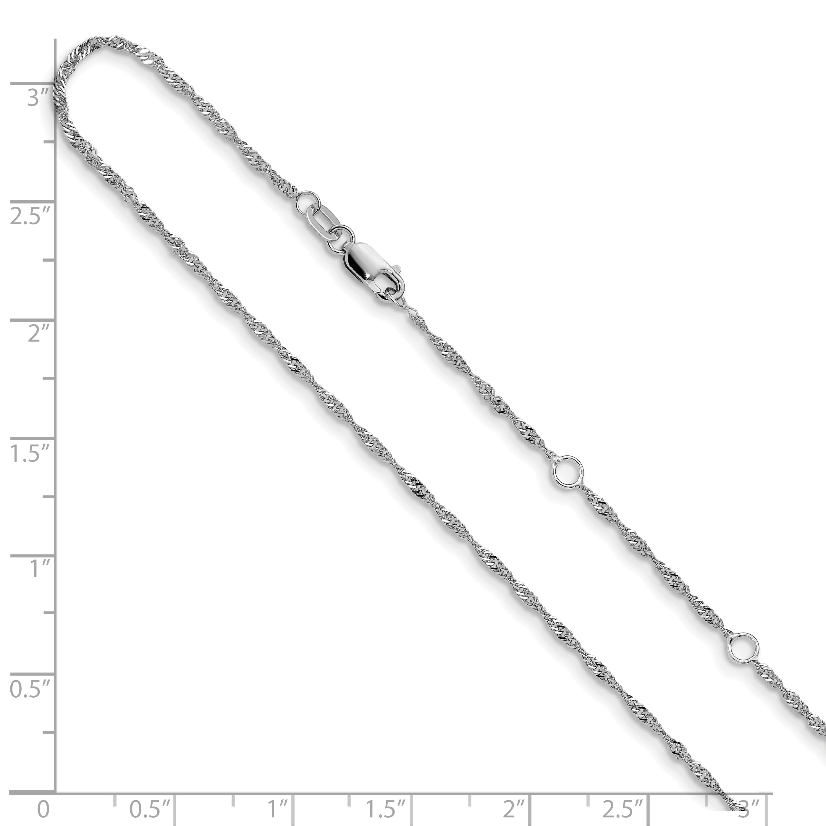 10K White Gold 1.5mm Singapore 1In+1In Adjustable Chain
