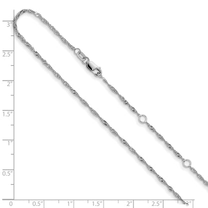 10K White Gold 1.5mm Singapore 1In+1In Adjustable Chain