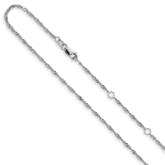 10K White Gold 1.5mm Singapore 1In+1In Adjustable Chain