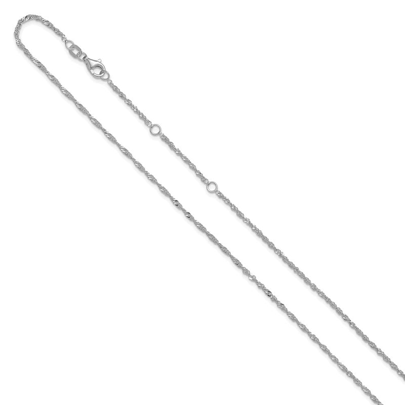 18 Inch 10K White Gold 1.7mm Singapore 1In+1In Adjustable Chain Necklace