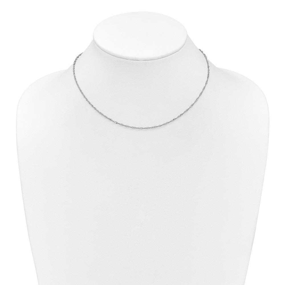 18 Inch 10K White Gold 1.7mm Singapore 1In+1In Adjustable Chain Necklace