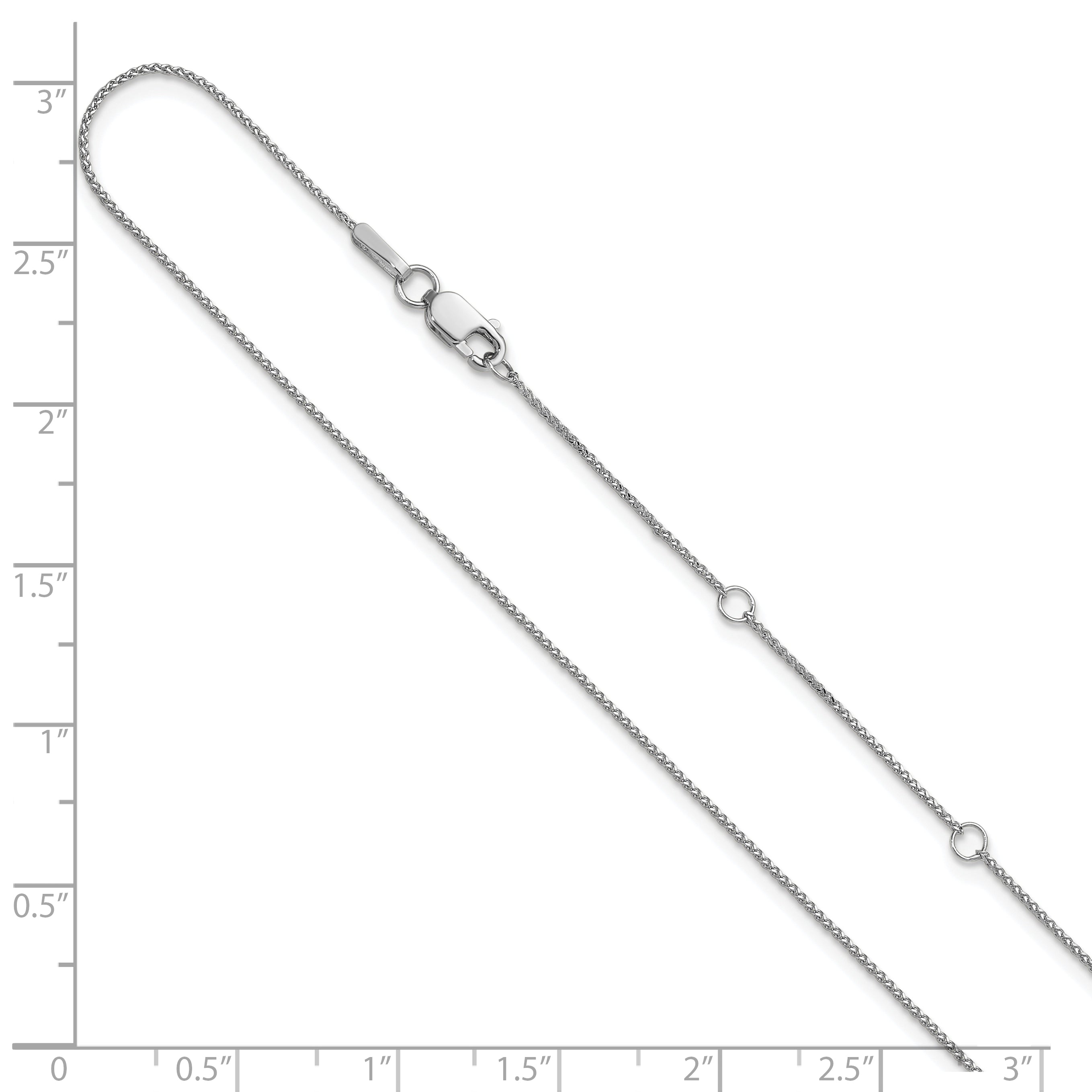 10K White Gold .65mm D/C Spiga 1In+1In Adjustable Chain