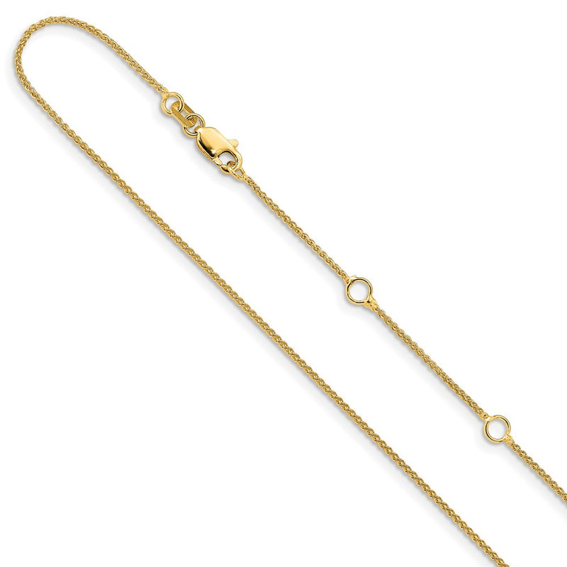 18 Inch 10K Yellow Gold 1mm Baby Spiga 1In+1In Adjustable Chain Necklace