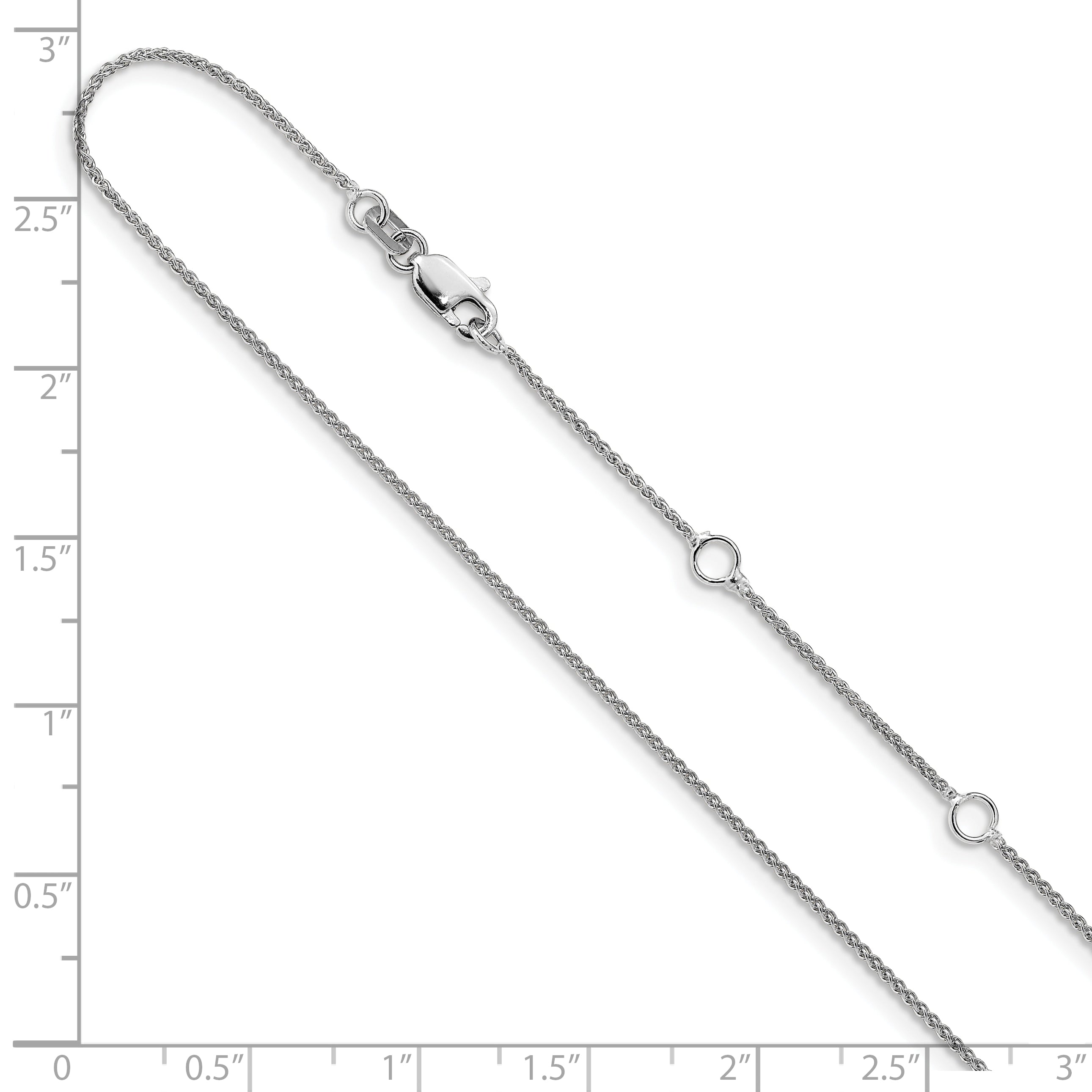 10K White Gold 1mm Spiga 1In+1In Adjustable Chain