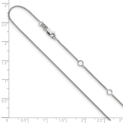 10K White Gold 1mm Spiga 1In+1In Adjustable Chain