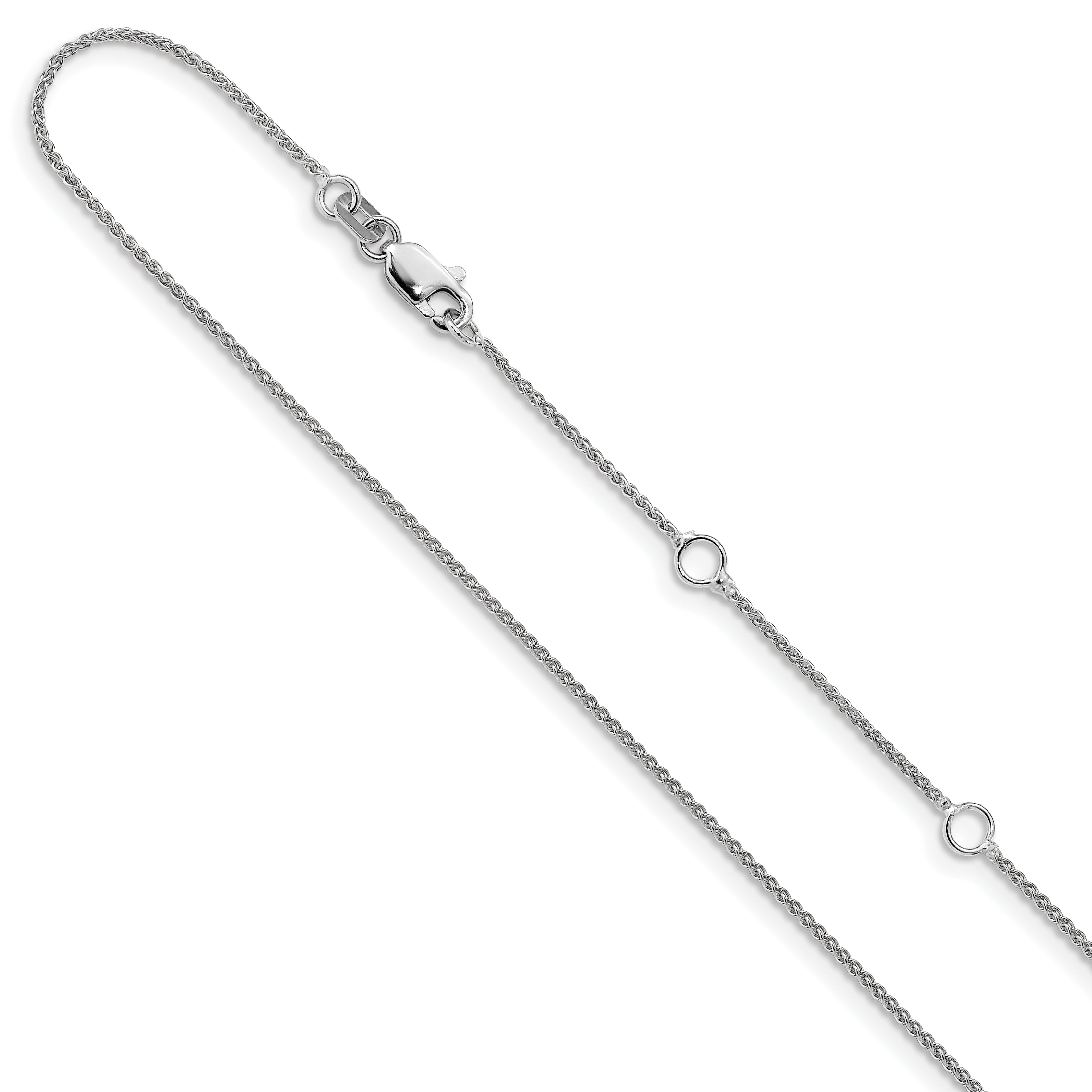 10K White Gold 1mm Spiga 1In+1In Adjustable Chain