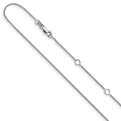 10K White Gold 1mm Spiga 1In+1In Adjustable Chain