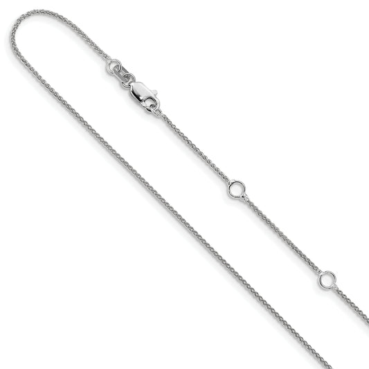 10K White Gold 1mm Spiga 1In+1In Adjustable Chain