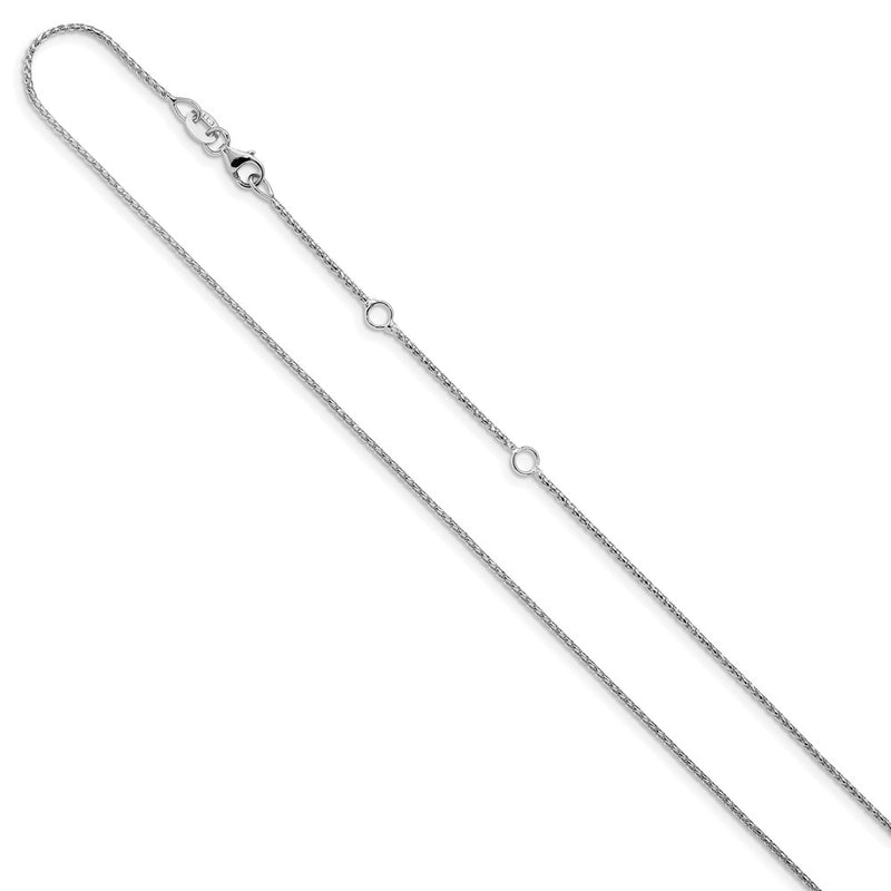 18 Inch 10K White Gold 1mm D/C Open Franco 1In+1In Adjustable Chain Necklace