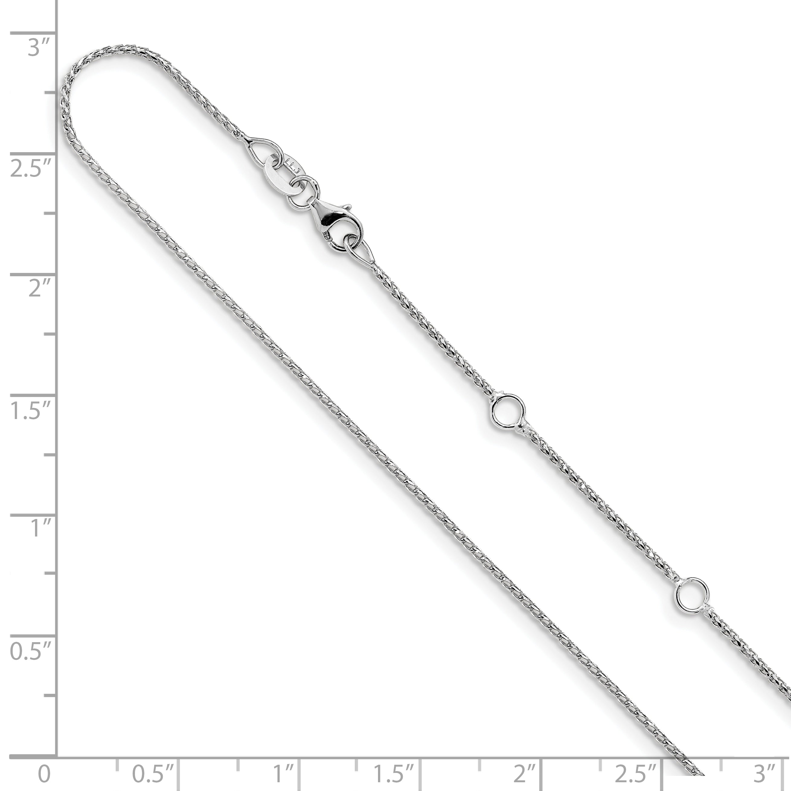 10K White Gold 1mm D/C Open Franco 1In+1In Adjustable Chain