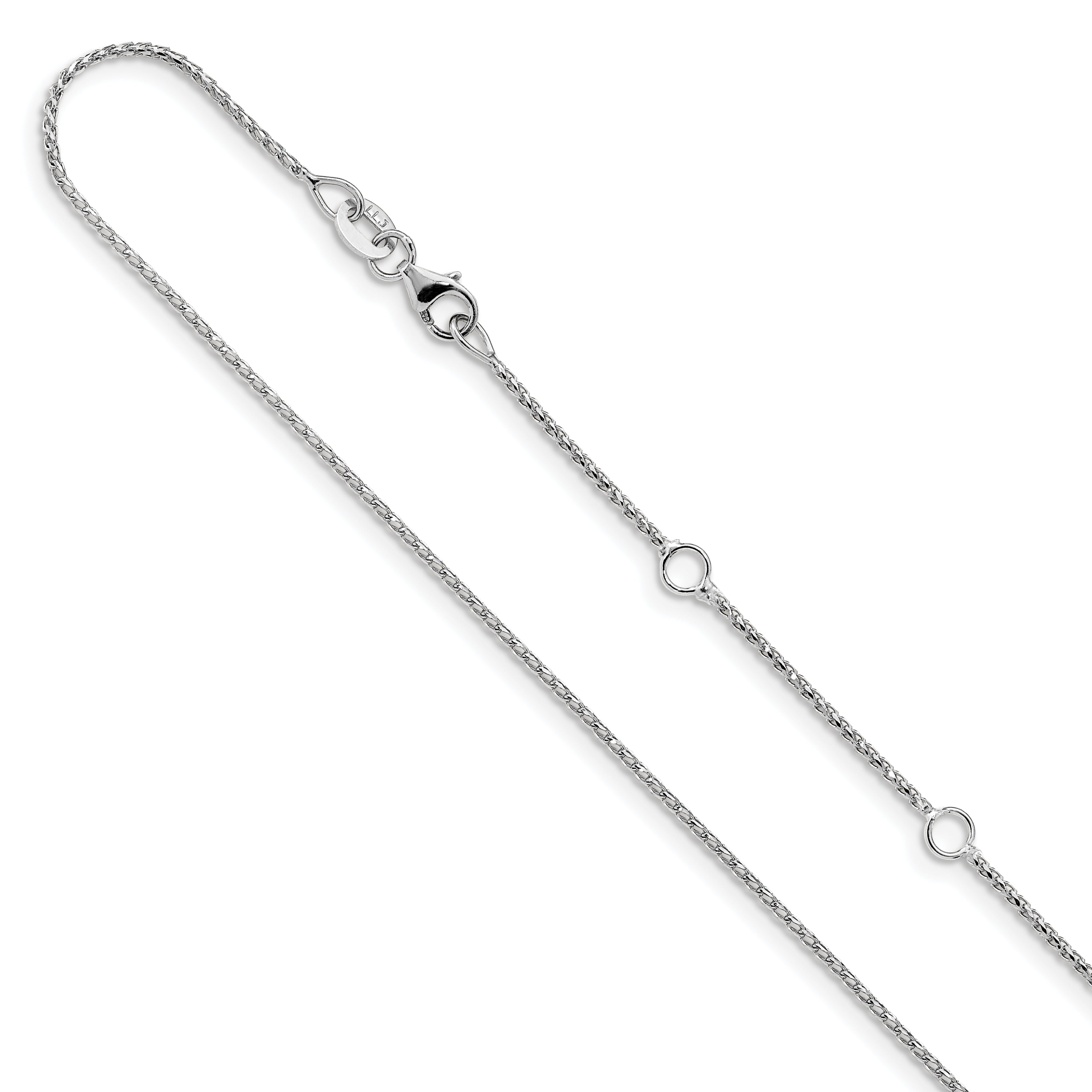 10K White Gold 1mm D/C Open Franco 1In+1In Adjustable Chain