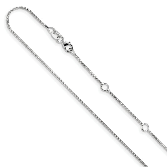 10K White Gold 1mm D/C Open Franco 1In+1In Adjustable Chain