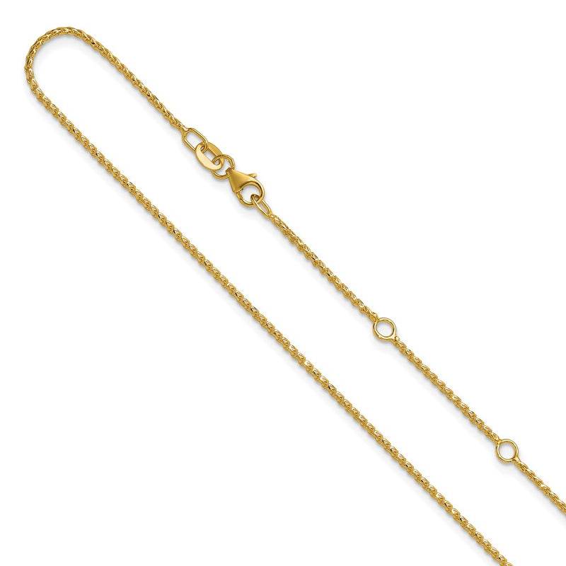 18 Inch 10K Yellow Gold 1.15mm D/C Open Franco 1In+1In Adjustable Chain Necklace