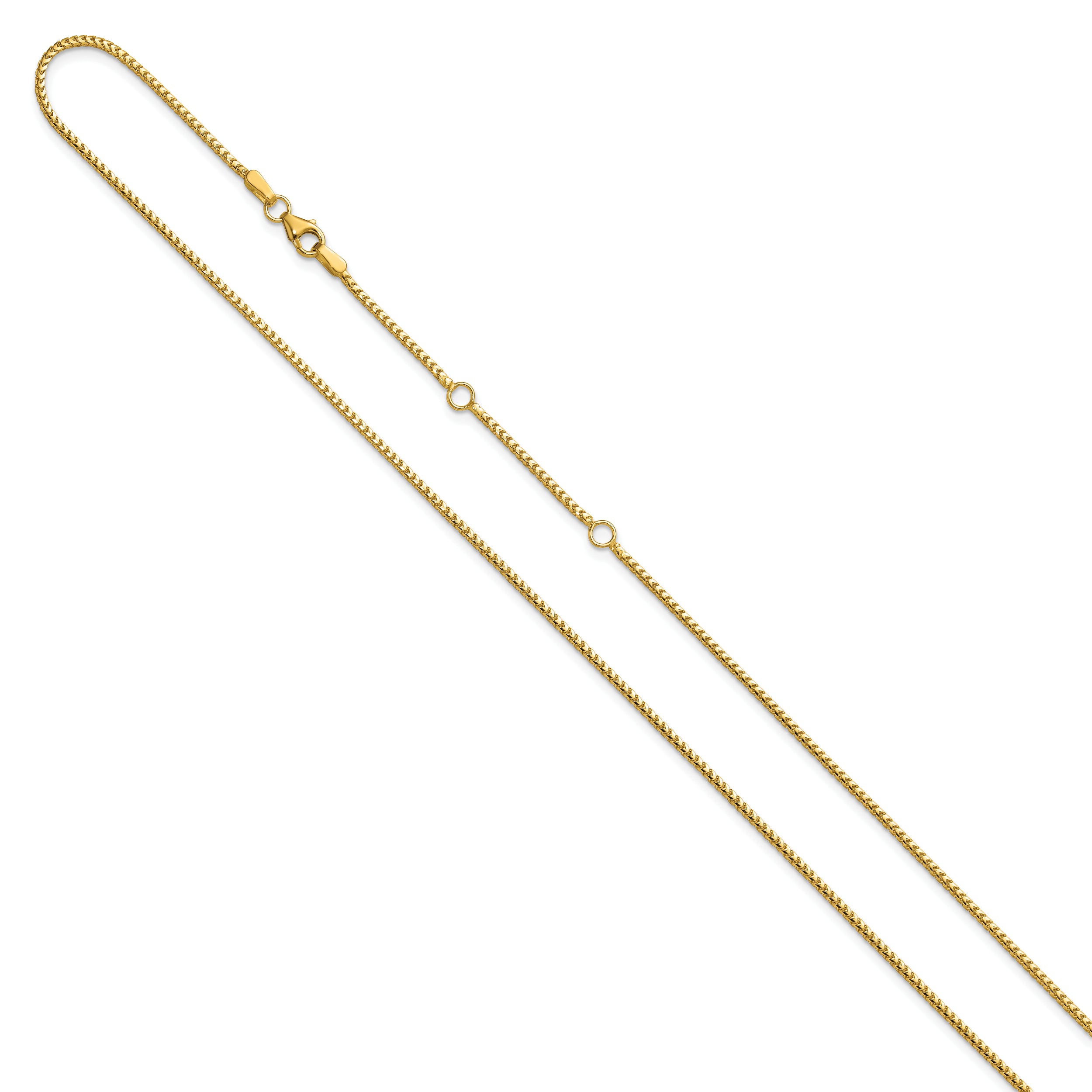 18 Inch 10K Yellow Gold 1.25mm Franco 1In+1In Adjustable Chain Necklace