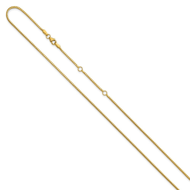 18 Inch 10K Yellow Gold 1.25mm Franco 1In+1In Adjustable Chain Necklace