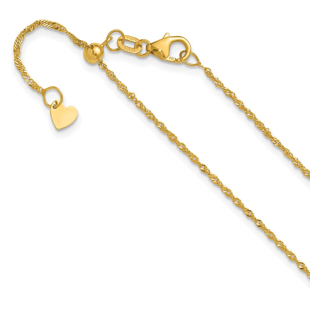 22 Inch 10K Yellow Gold Adjustable 1.1mm Singapore Chain Necklace