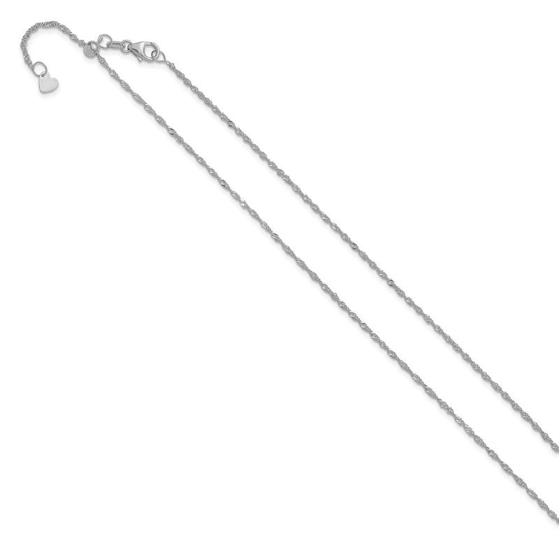 22 Inch 10K White Gold Adjustable 1.3mm Singapore Chain Necklace
