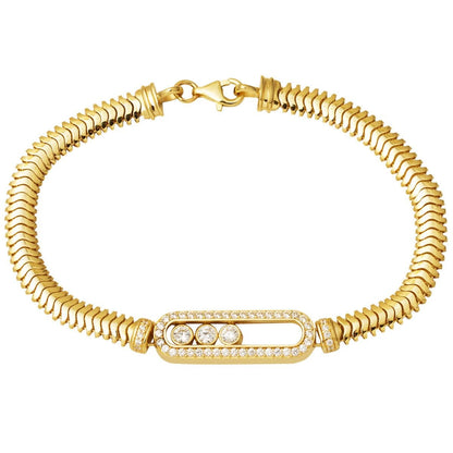 14K Yellow Gold Jessica Herringbone Cubic Zirconia Bracelet