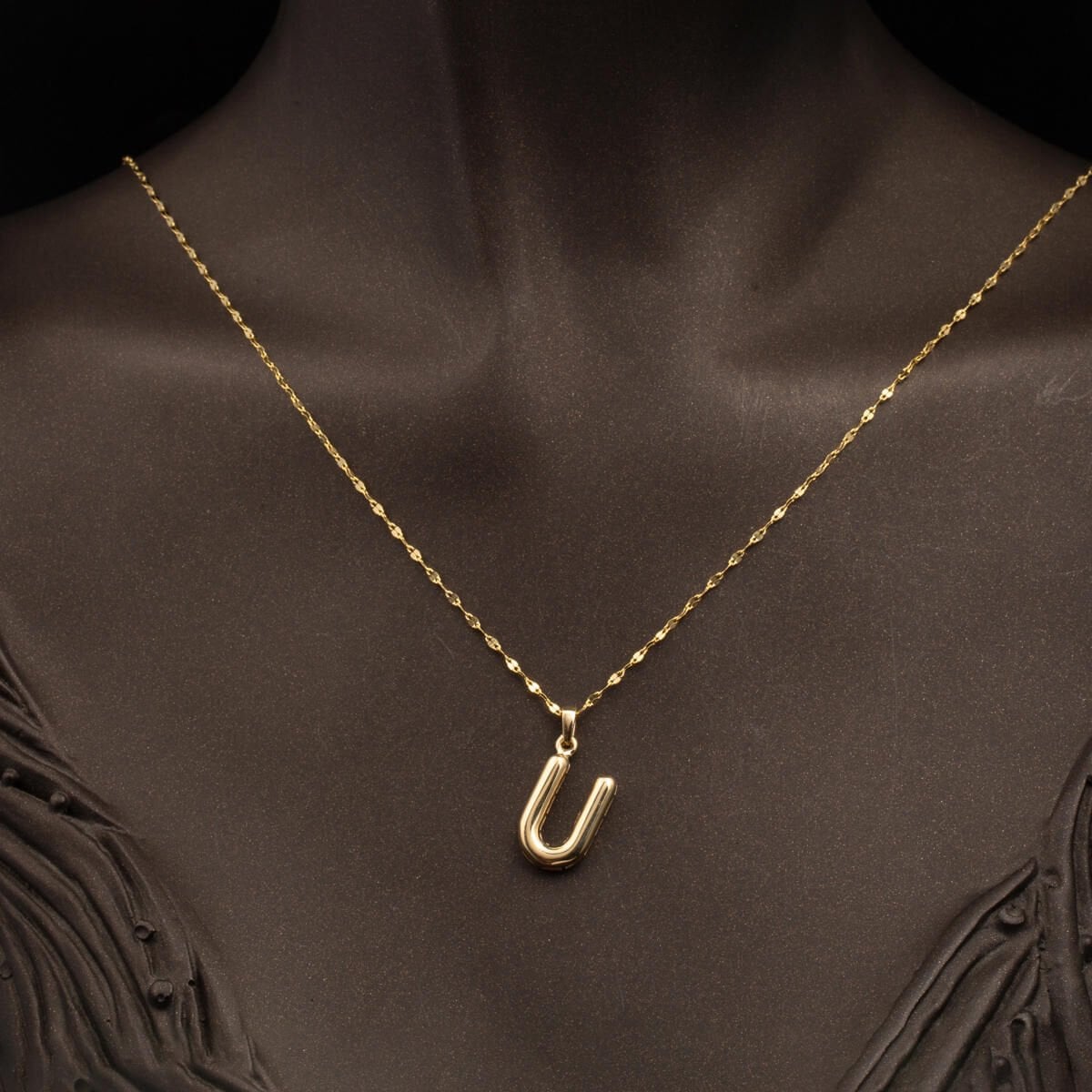 14K Yellow Gold Balloon Initial U Necklace