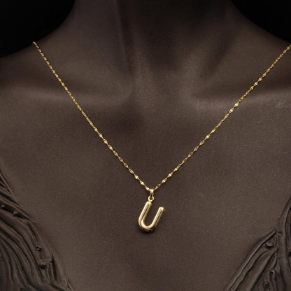 14K Yellow Gold Balloon Initial U Necklace
