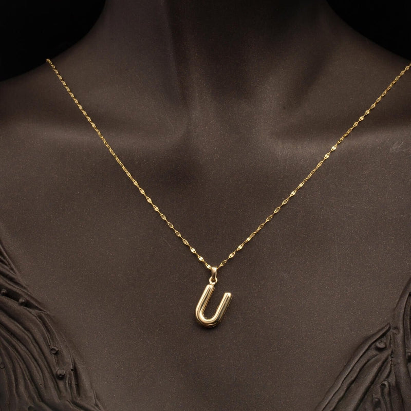 14K Yellow Gold Balloon Initial U Necklace