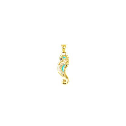 14K Yellow Gold Sea Horse Enamel Pendant