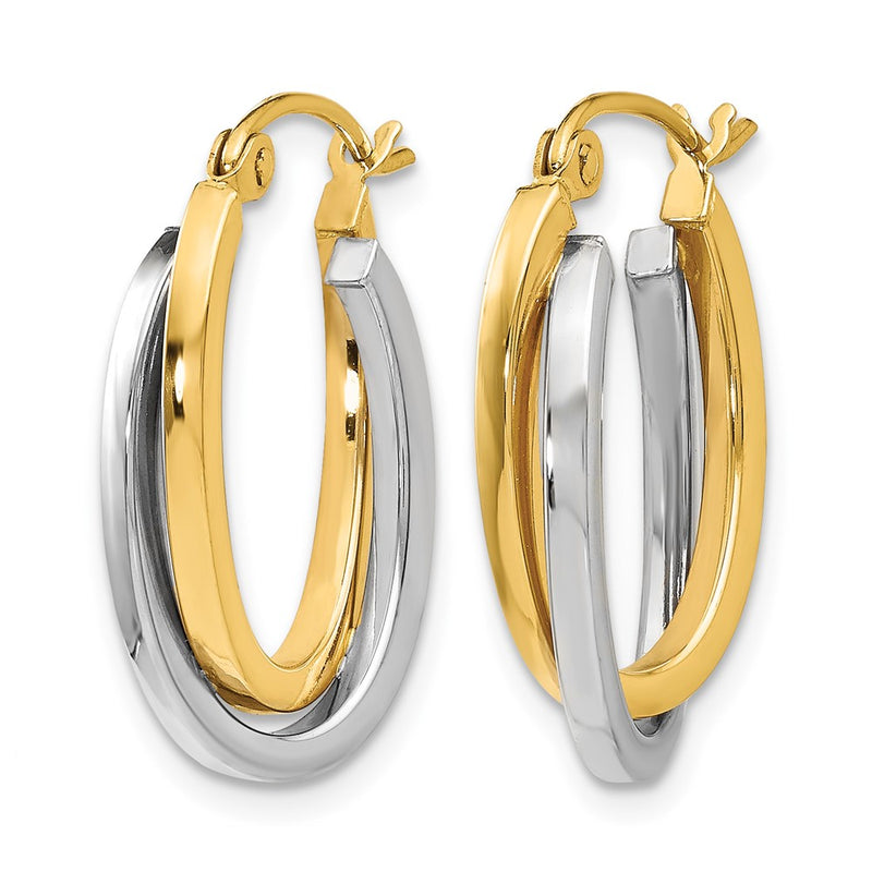 14K Two-Tone Polished Oval Hoop Earrings