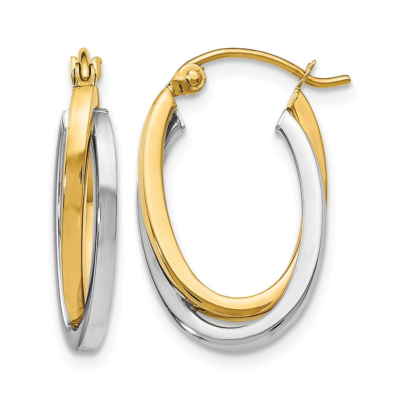 14K Two-Tone Polished Oval Hoop Earrings