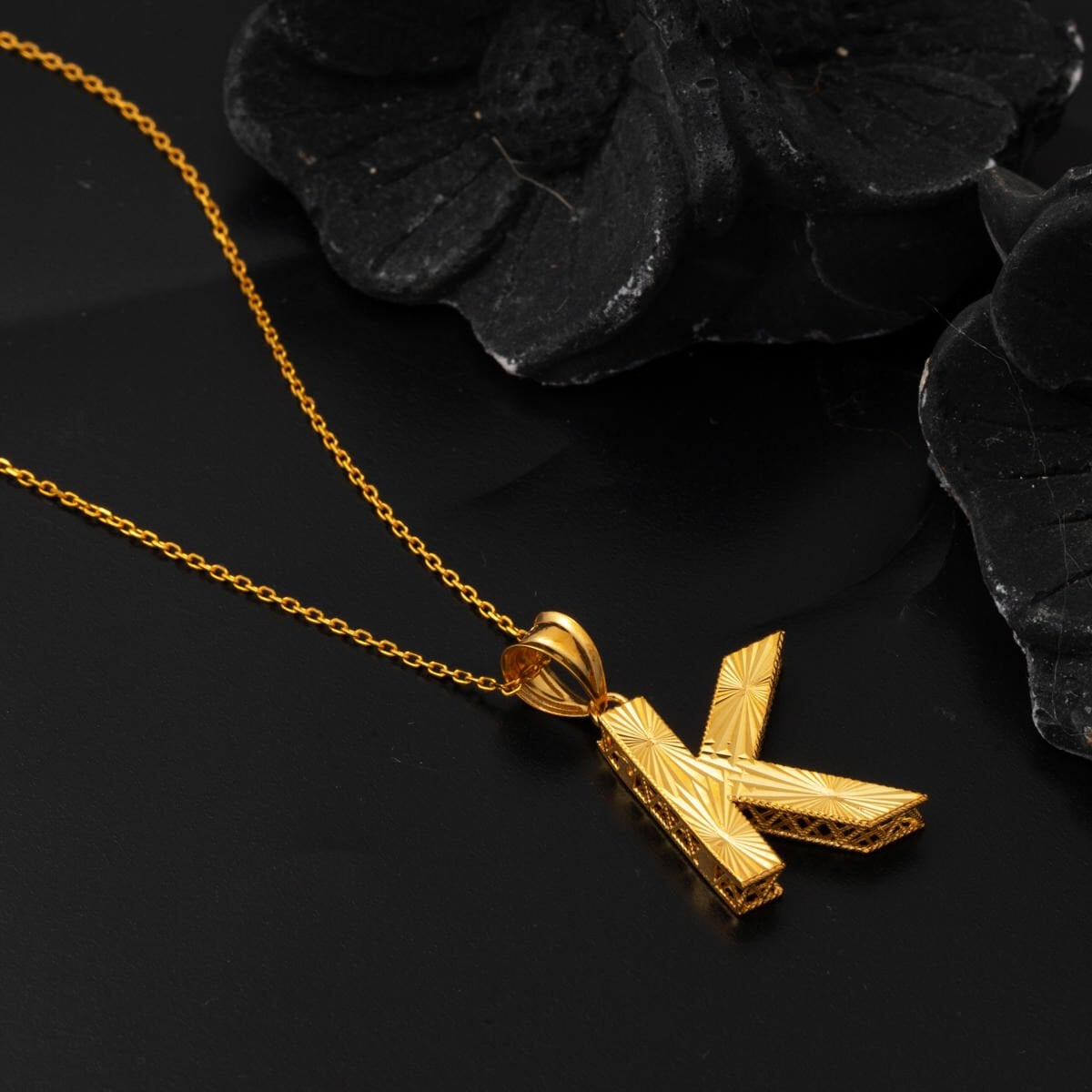 22K Yellow Gold Initial K Necklace