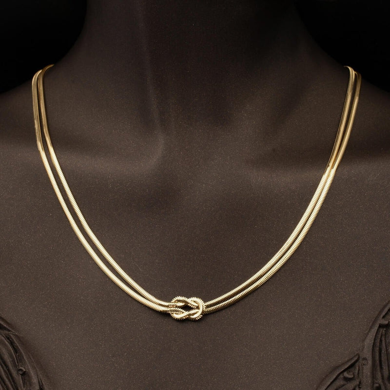 14K Yellow Gold Knot Herringbone Chain Necklace and Bracelet Set