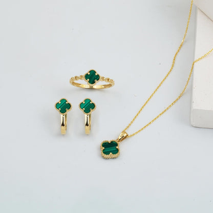 14K Yellow Gold Clover Green Cubic Zirconia Jewelry Set (5.8 g)