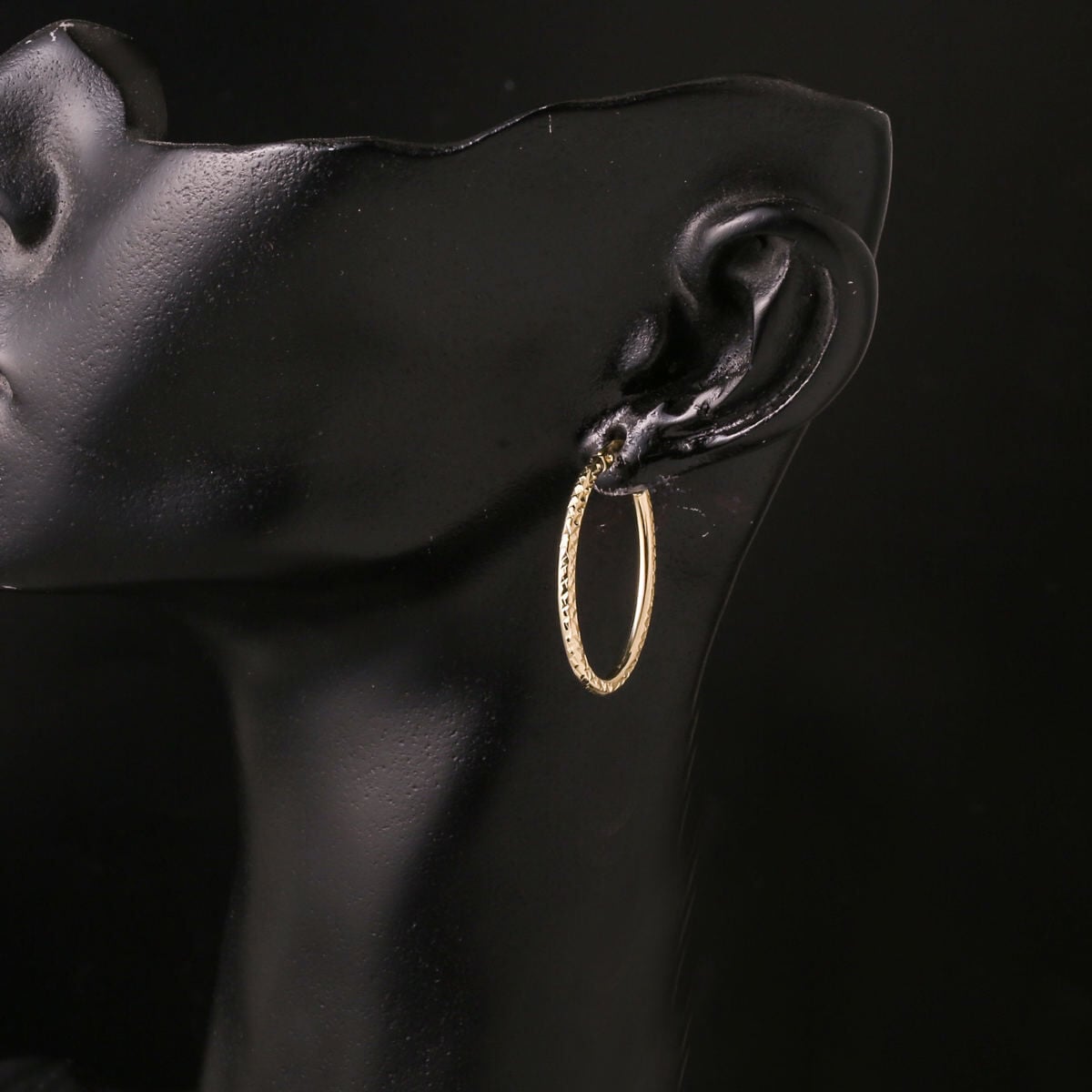 14K Yellow Gold Oval Hand Engraved Hoop Earrings