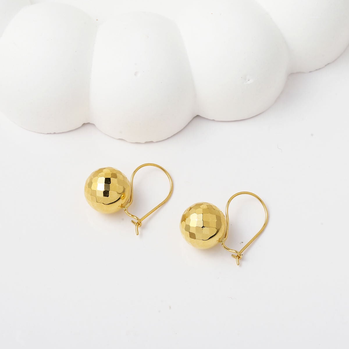 14K Yellow Gold Disco Ball Earrings