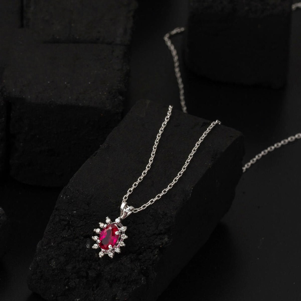 14K White Gold 0.50 Ct Ruby Diamond Necklace