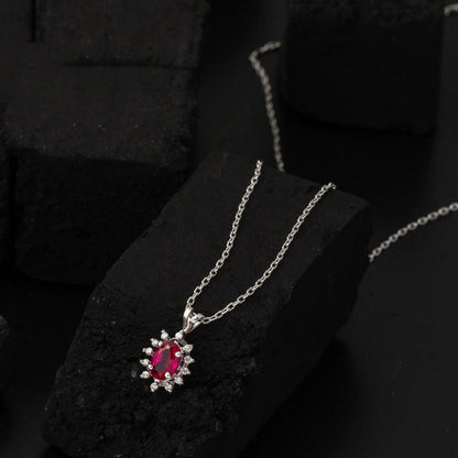 14K White Gold 0.50 Ct Ruby Diamond Necklace