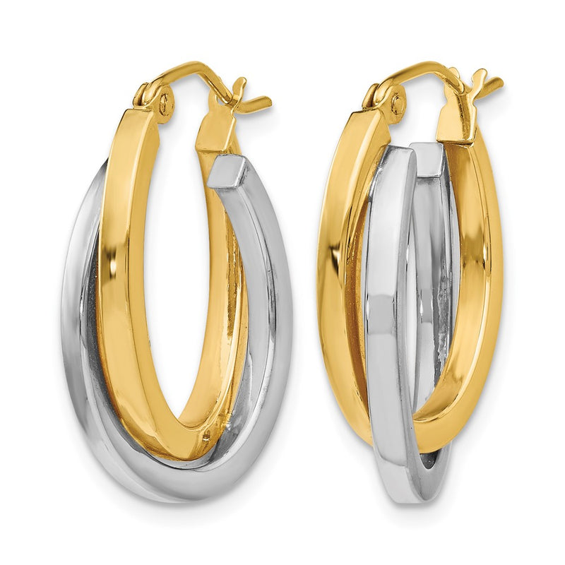 14K Two Tone Polished Hinged Hoop Earrings