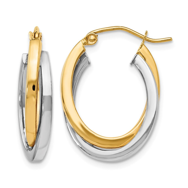 14K Two Tone Polished Hinged Hoop Earrings