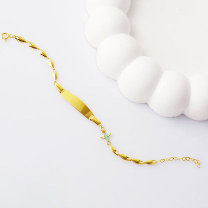 14K Yellow Gold Children's Airplane Motif Enamel ID Bracelet