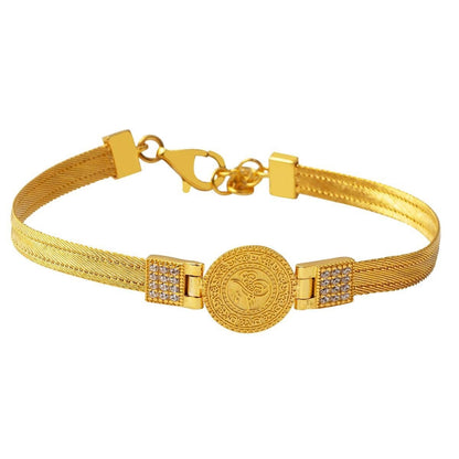 22K Yellow Gold Ottoman Tughra Trabzon Mesh Cubic Zirconia Bracelet (14 g)