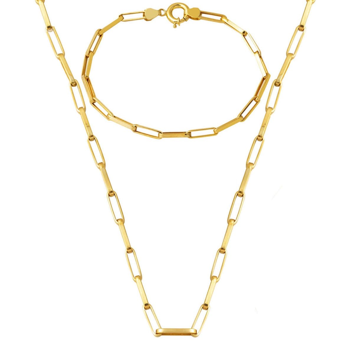 14K Yellow Gold Paperclip Chain Double Jewelry Set