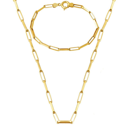 14K Yellow Gold Paperclip Chain Double Jewelry Set