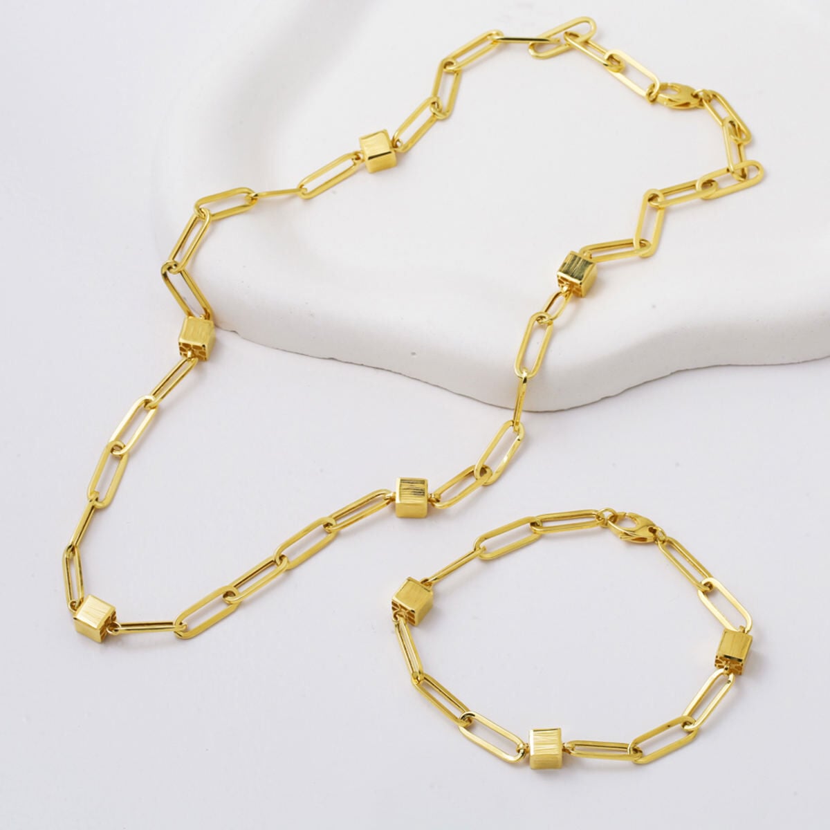 14K Yellow Gold Italian Chain Necklace and Bracelet Set