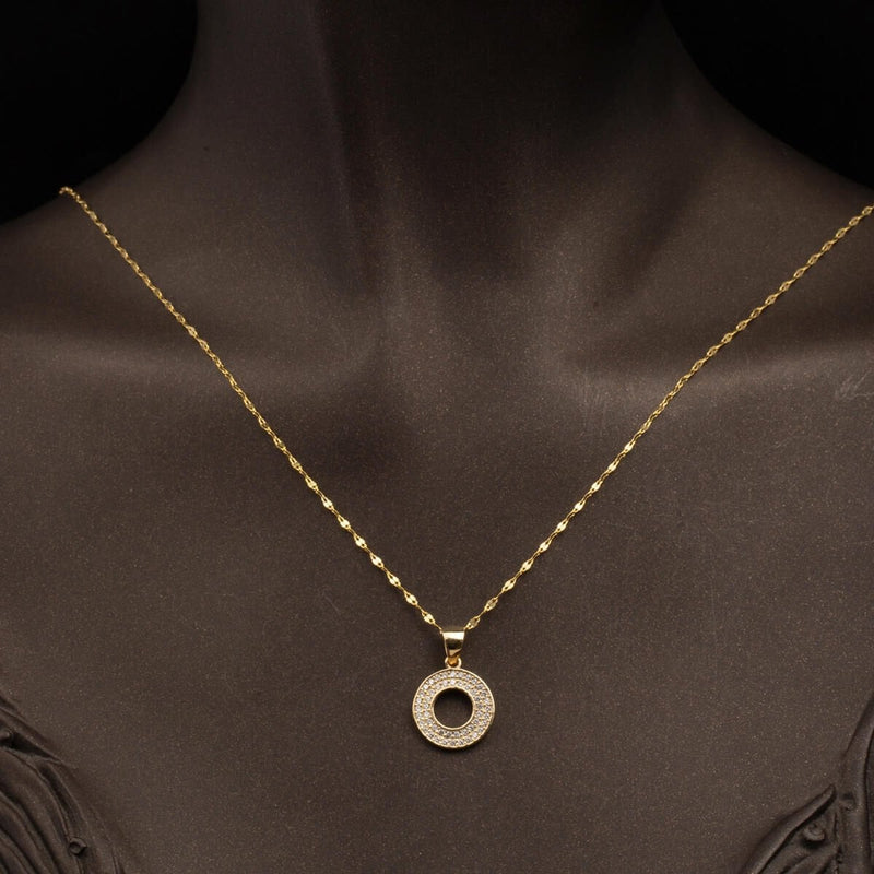 14K Yellow Gold O Initial Cubic Zirconia Necklace
