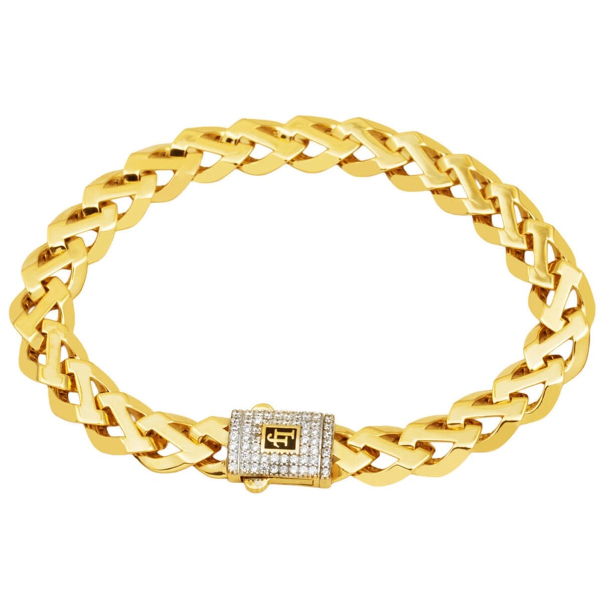 14K Yellow Gold Curb Braided Enamel Bracelet
