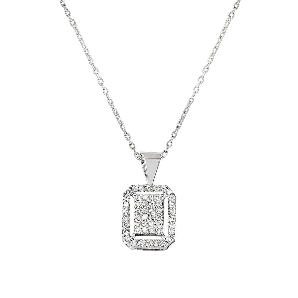 14K White Gold 0.23 Ct Square-Cut Diamond Necklace