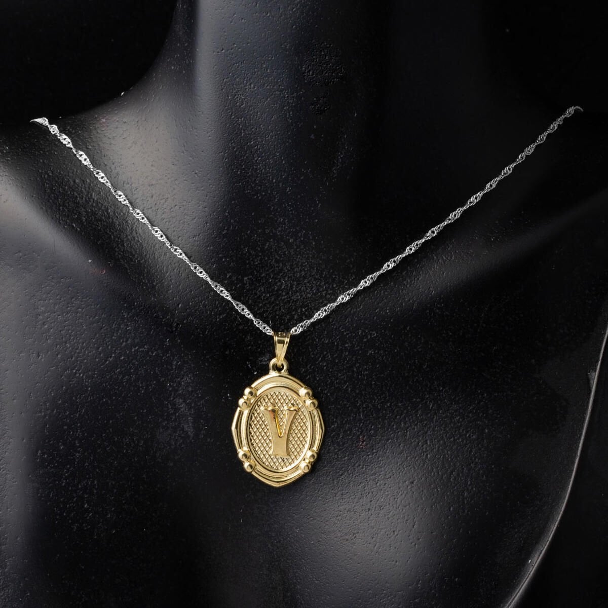 14K Yellow Gold Italian V Initial Pendant