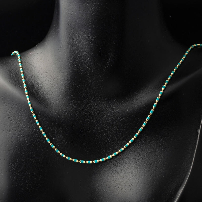 14K Yellow Gold Green Enamel Chain Necklace (3.42 g)