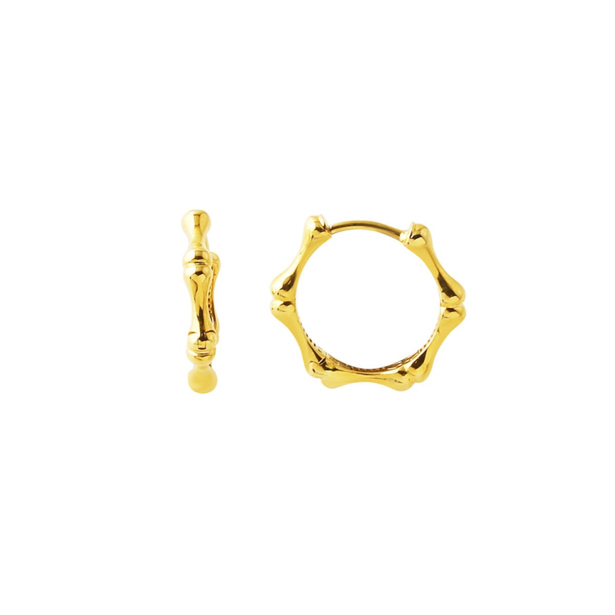 14K Yellow Gold Bone Design Hoop Earrings