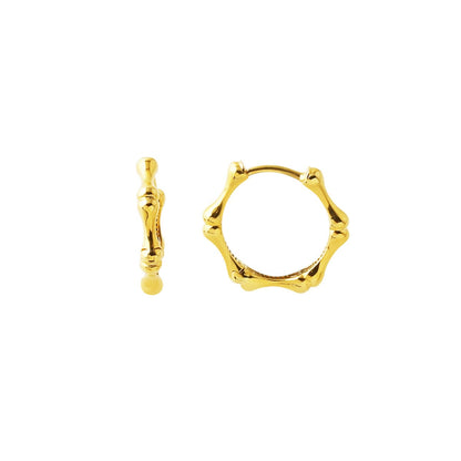 14K Yellow Gold Bone Design Hoop Earrings