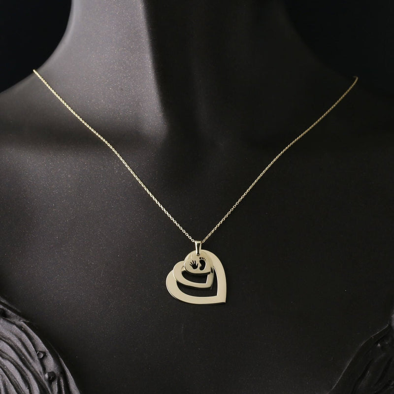 14K Yellow Gold Heart Print Name Personalized Necklace